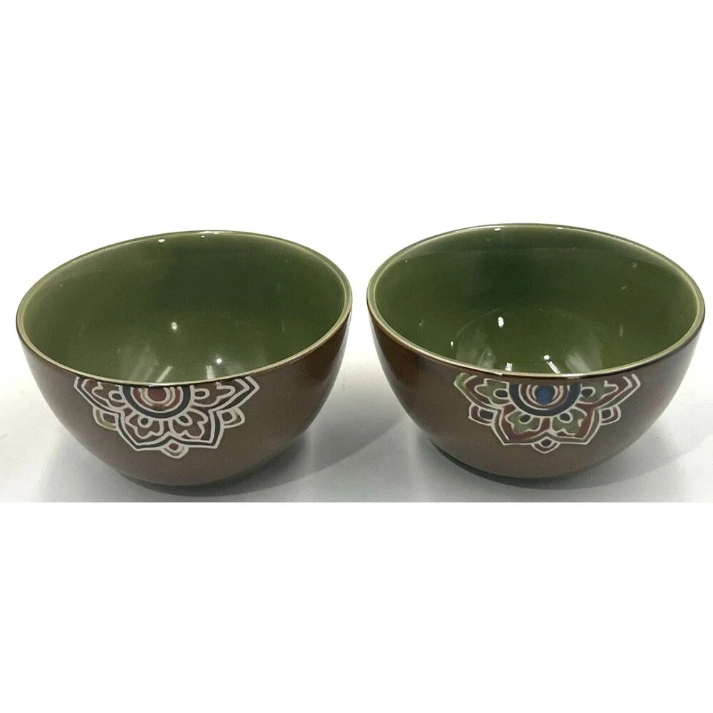 Set of 2 Pier 1 Global Medallion Soup Cereal Bowls 5.5